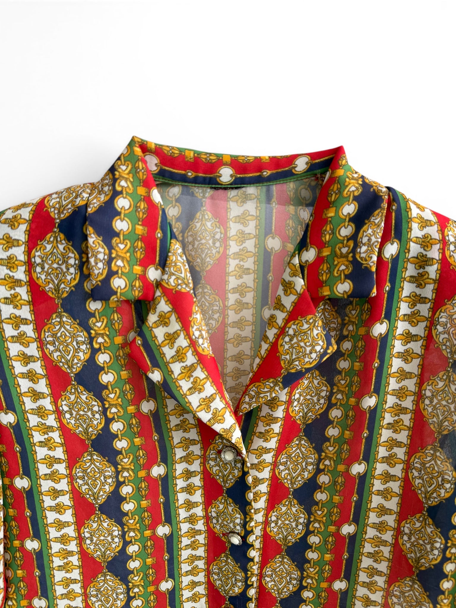Vintage Short Sleeve Shirt with Multicolor Baroque Print