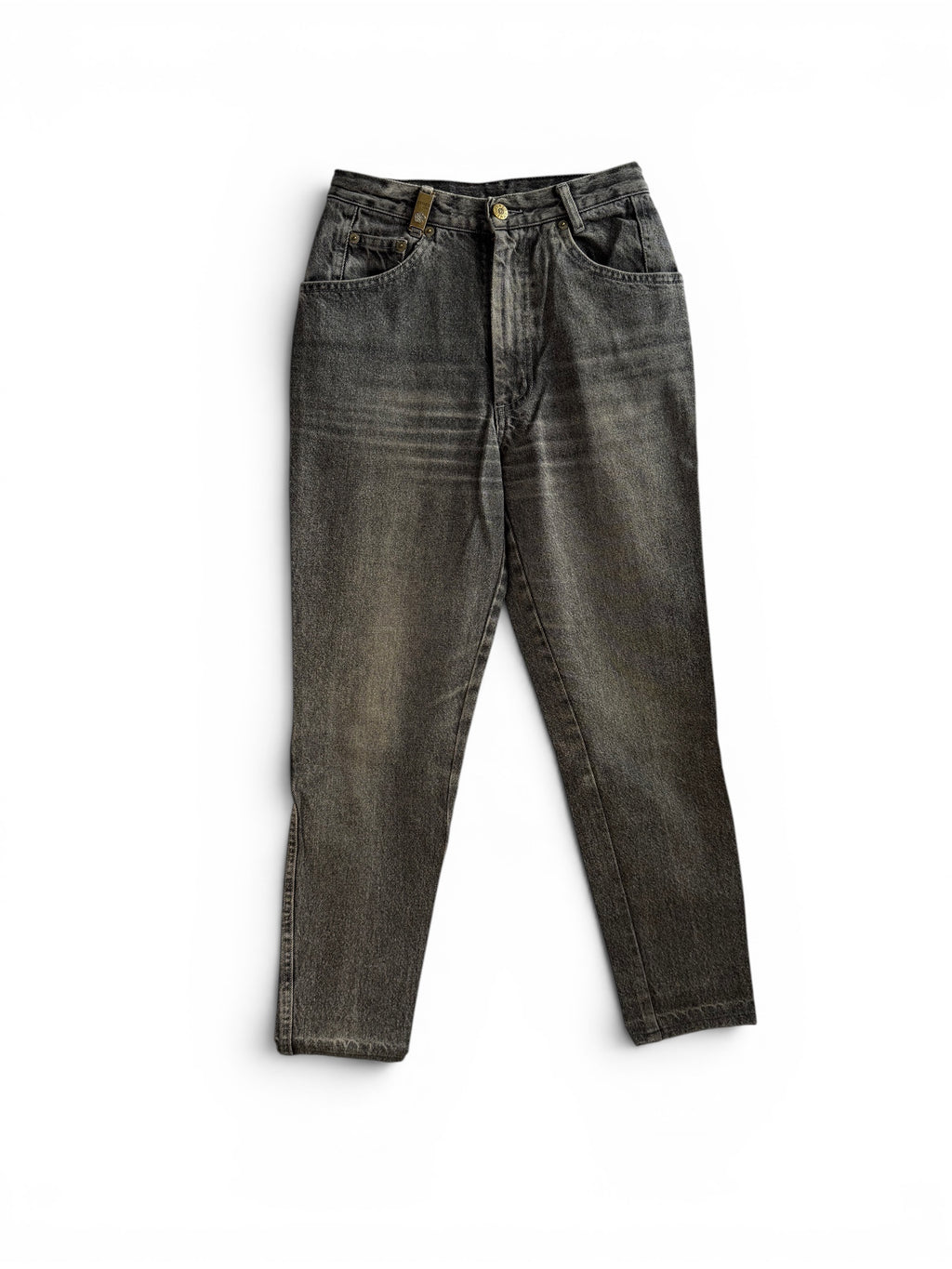 Vintage Kenzo Grey Denim Jeans with Floral Embroidery
