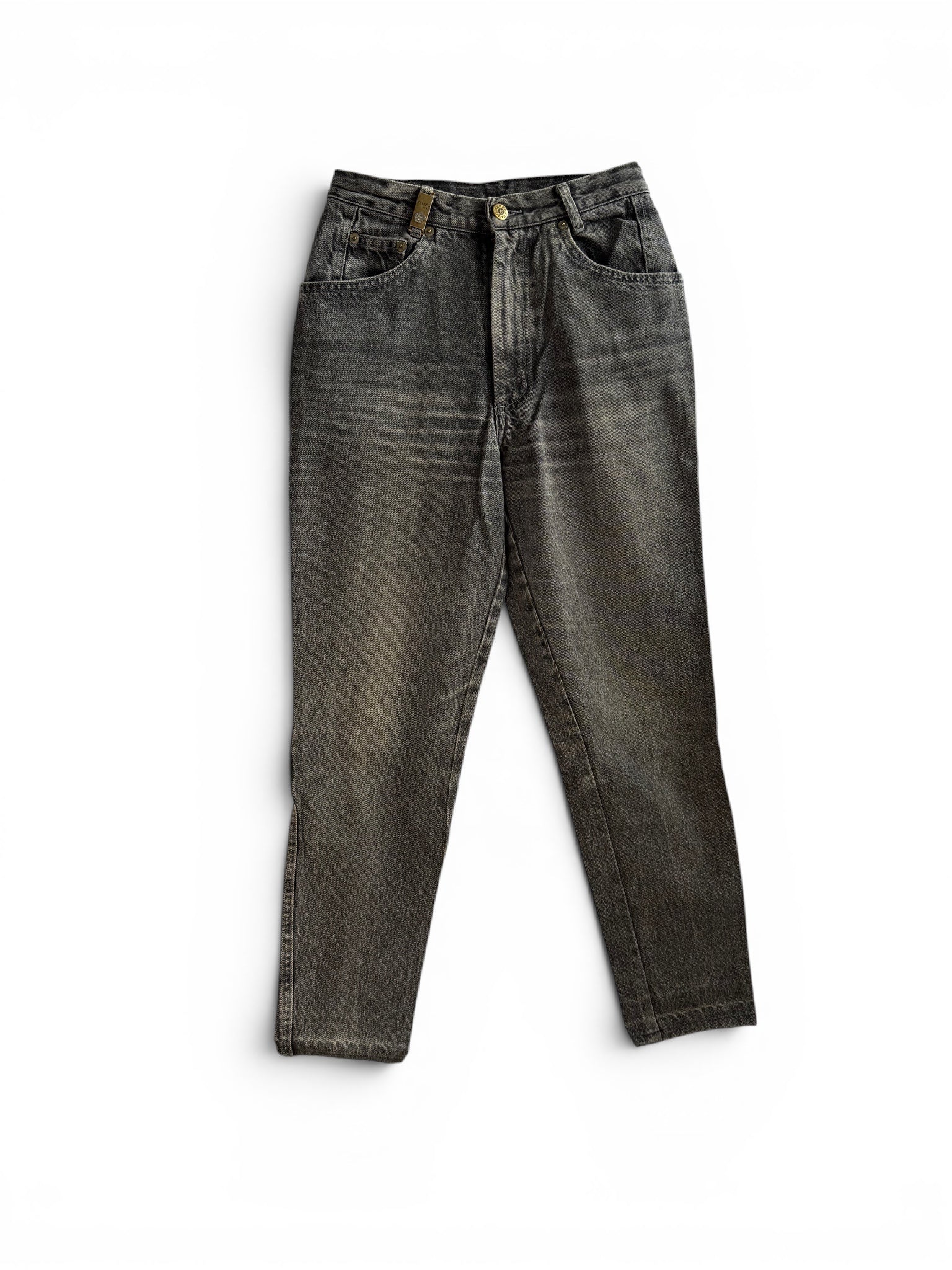 Vintage Kenzo Grey Denim Jeans with Floral Embroidery