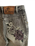 Vintage Kenzo Grey Denim Jeans with Floral Embroidery