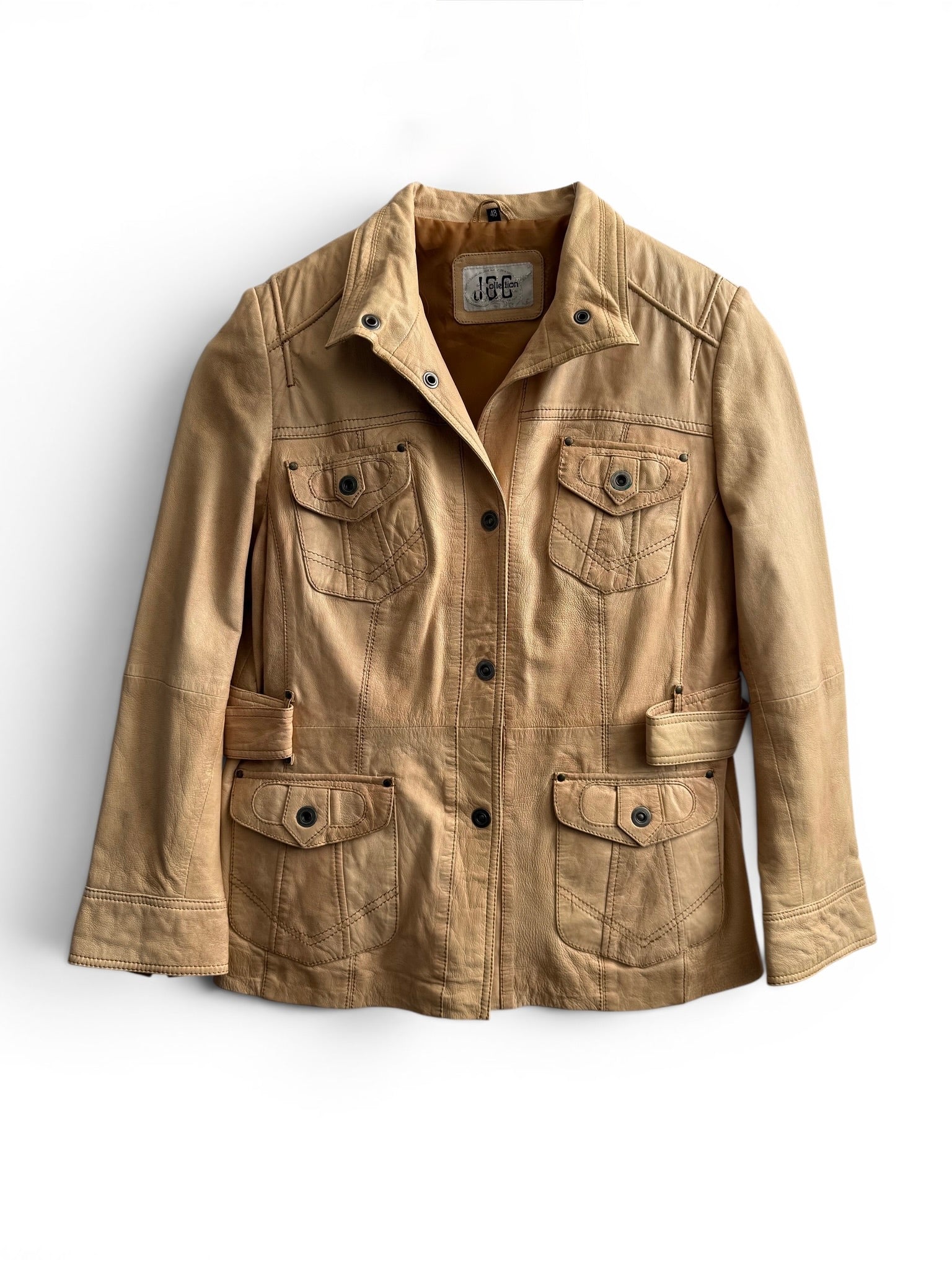 Vintage Beige Leather Safari Jacket