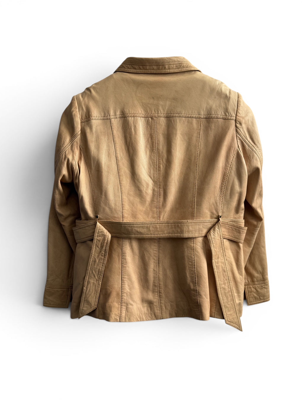 Vintage Beige Leather Safari Jacket