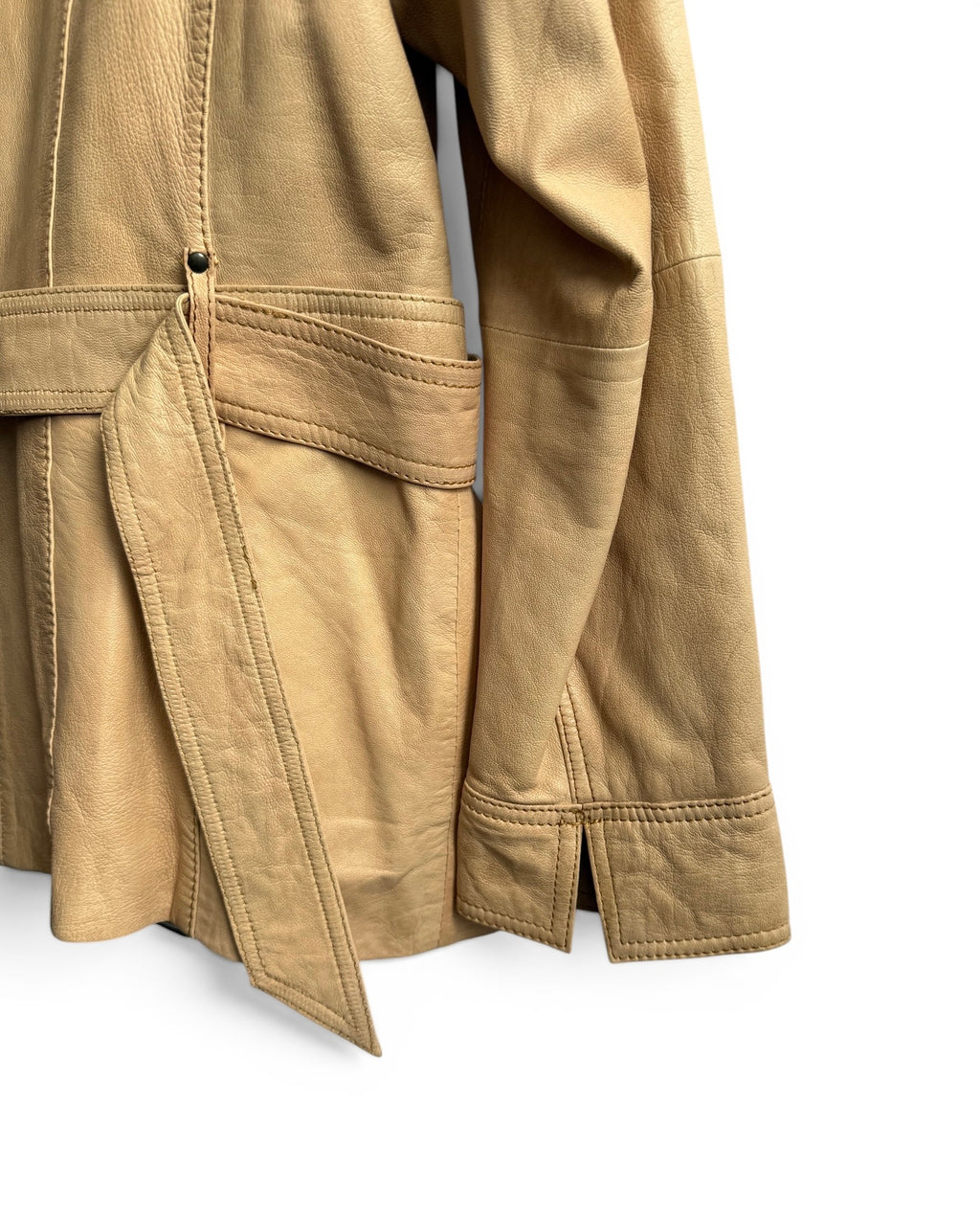 Vintage Beige Leather Safari Jacket