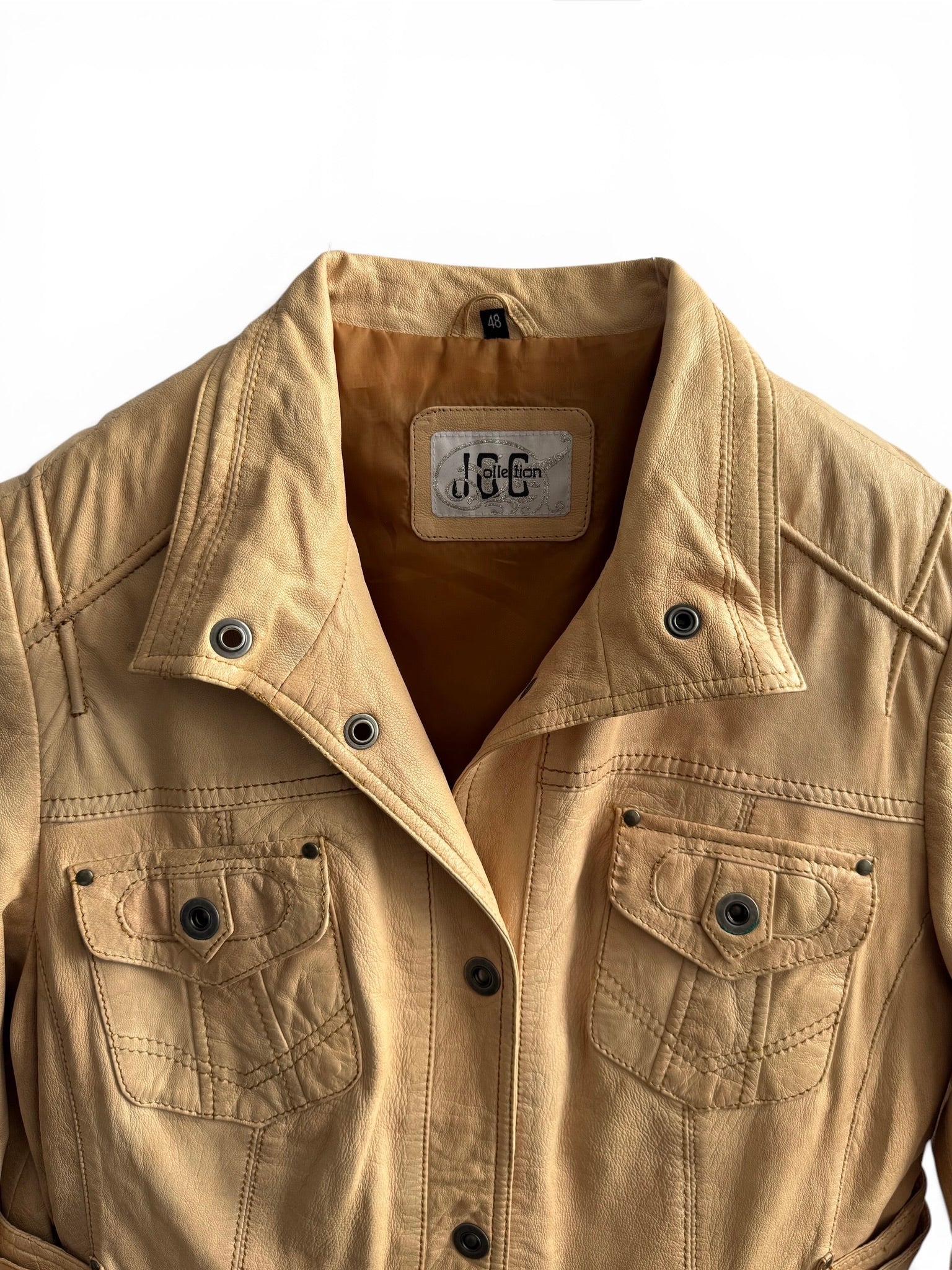 Vintage Beige Leather Safari Jacket