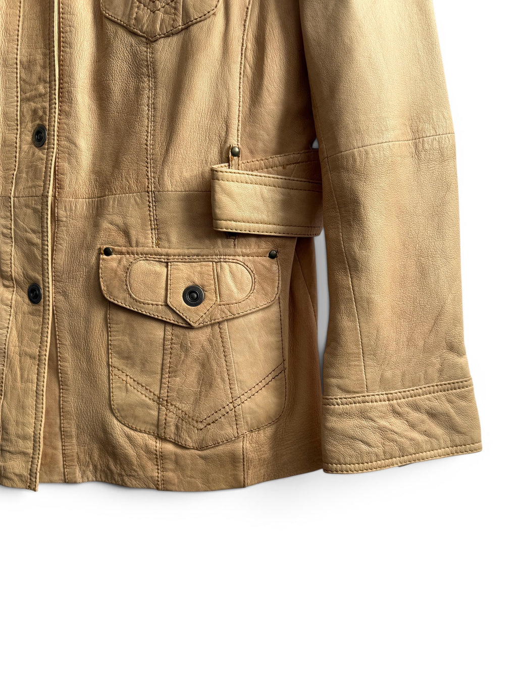 Vintage Beige Leather Safari Jacket