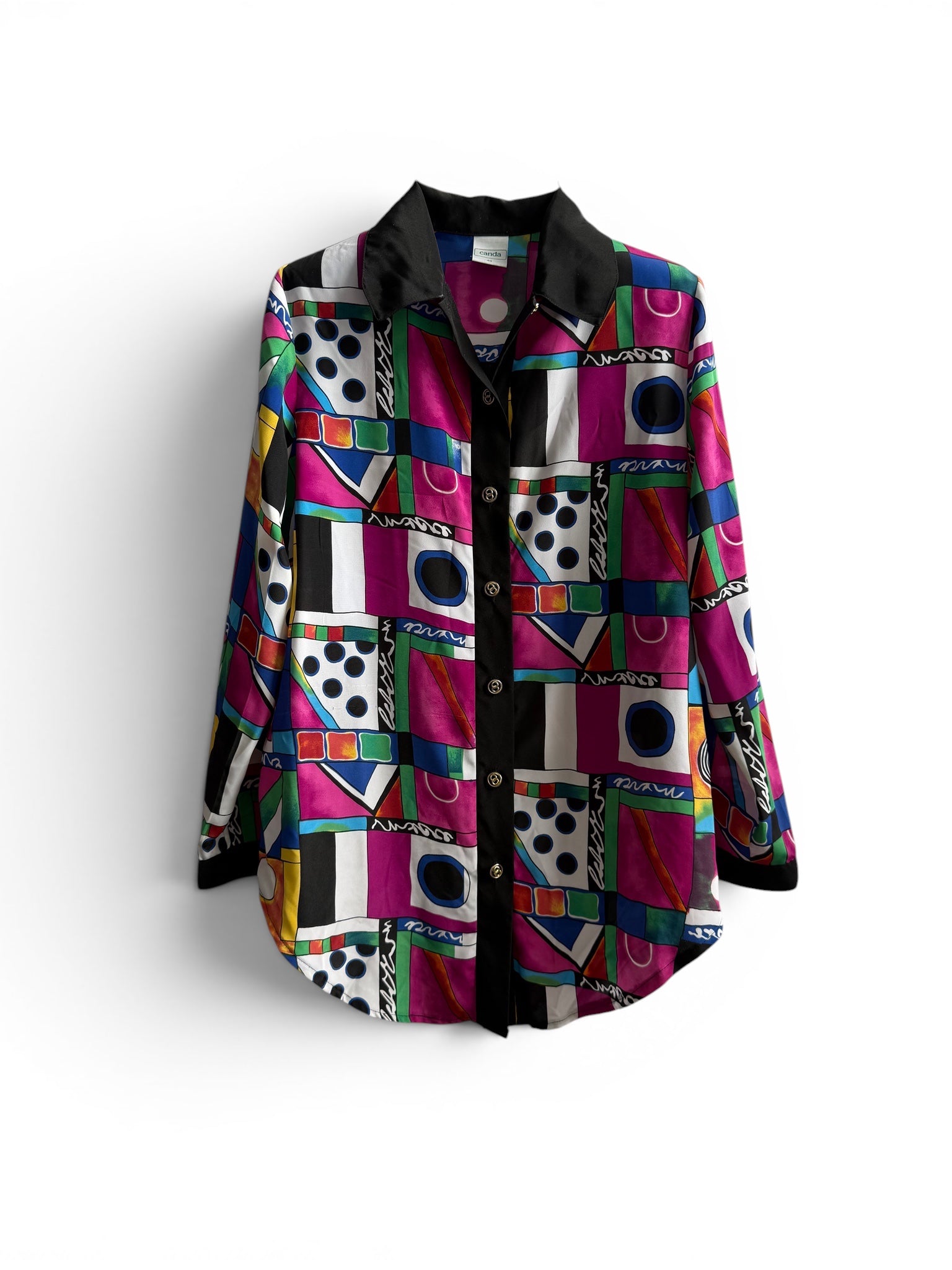 Vintage Multicolor Geometric Shirt with Black Trim