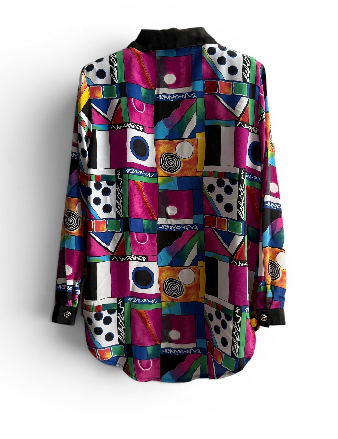Vintage Multicolor Geometric Shirt with Black Trim