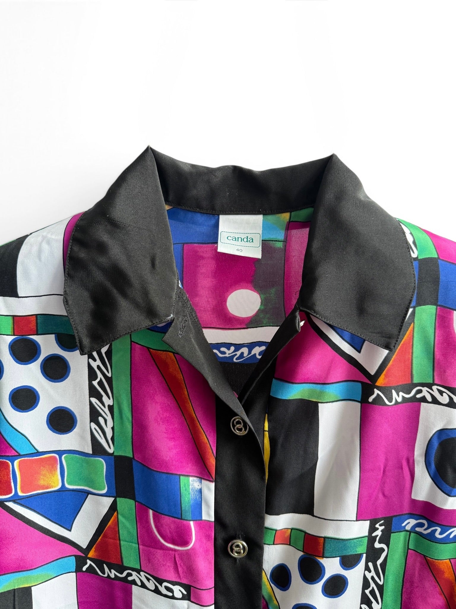 Vintage Multicolor Geometric Shirt with Black Trim