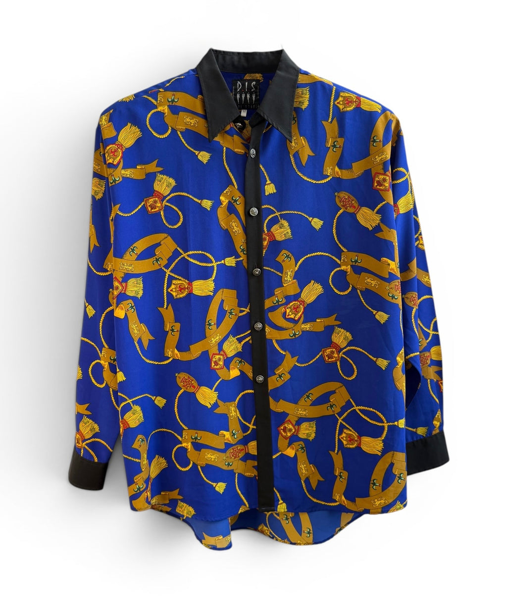 Vintage Men’s Blue Equestrian Print Shirt
