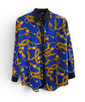 Vintage Men’s Blue Equestrian Print Shirt