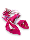 Vintage Cartier 100% Silk Scarf in Fuchsia Pink with Pearl Motif