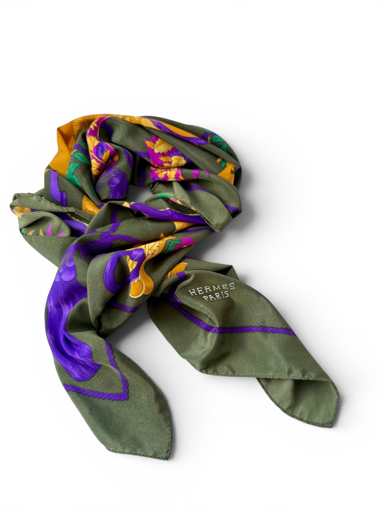 Vintage Hermès Paris SILK Scarf with SAMURAI Oriental Motif