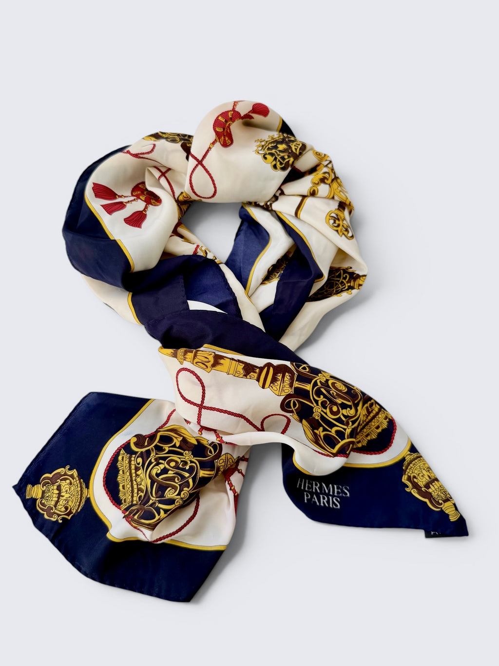 Vintage Hermès Paris 100% Silk Scarf with Ornamental Keys Motif