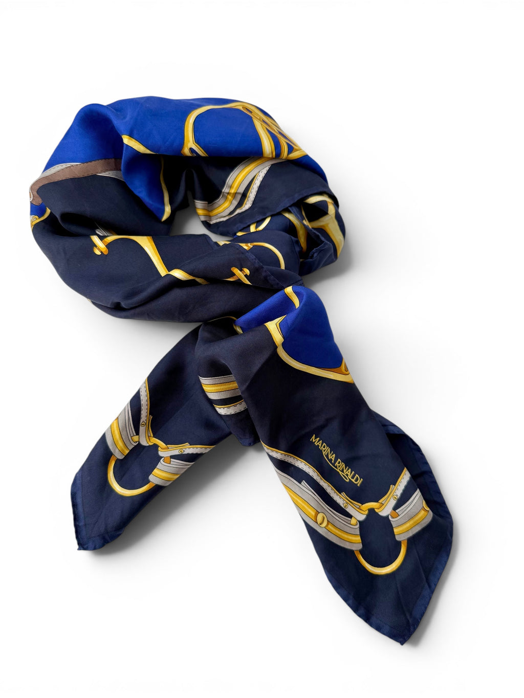Vintage Marina Rinaldi Equestrian Motif Scarf in Blue Tones