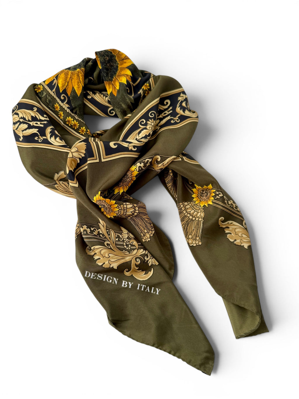 Vintage Italian 100% Silk Scarf with Sunflower