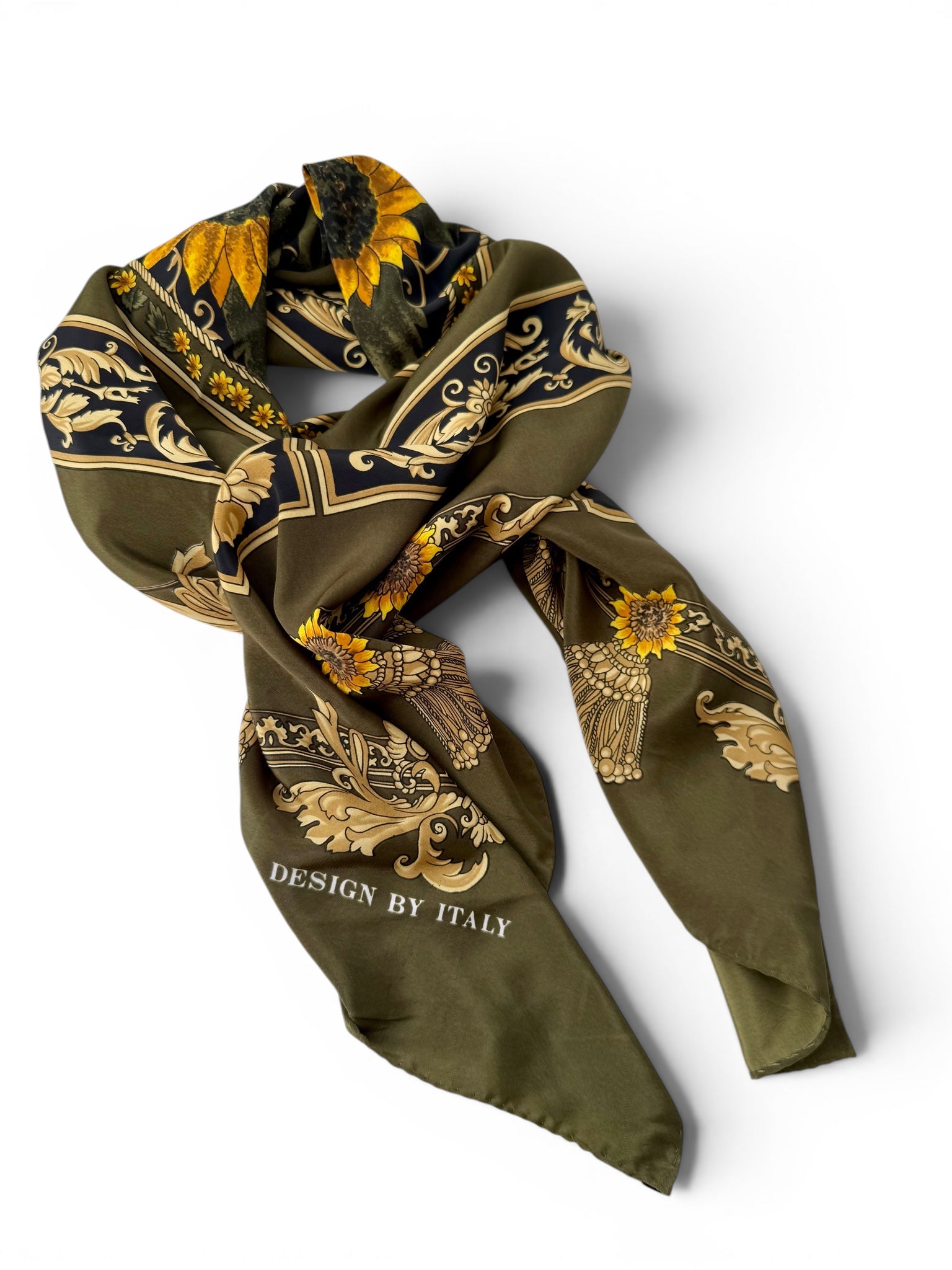 Vintage Italian 100% Silk Scarf with Sunflower