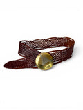 Vintage Brown Braided Leather Belt with Gold Buckle