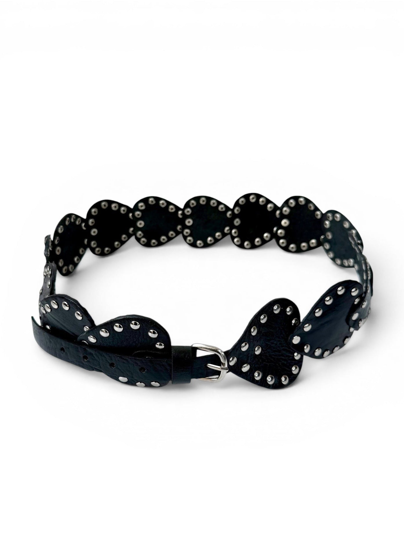 Retro Black Leather Belt with Metallic Studs