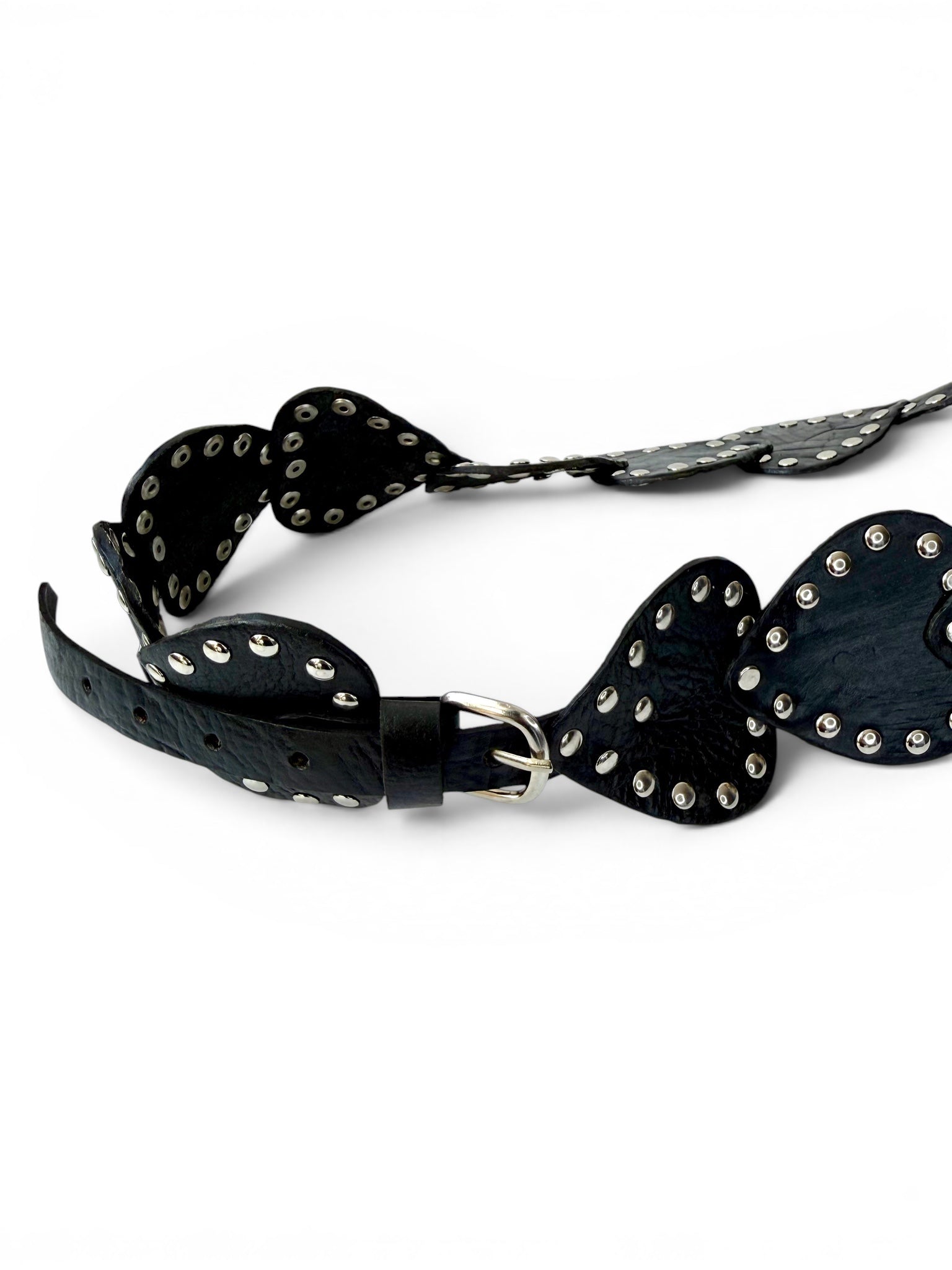 Retro Black Leather Belt with Metallic Studs