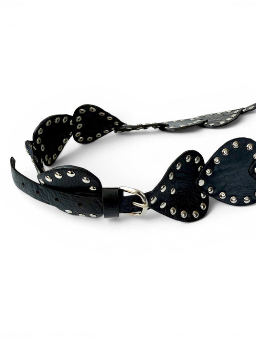 Retro Black Leather Belt with Metallic Studs
