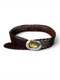 Vintage Brown Braided Leather Belt with Metal Buckle