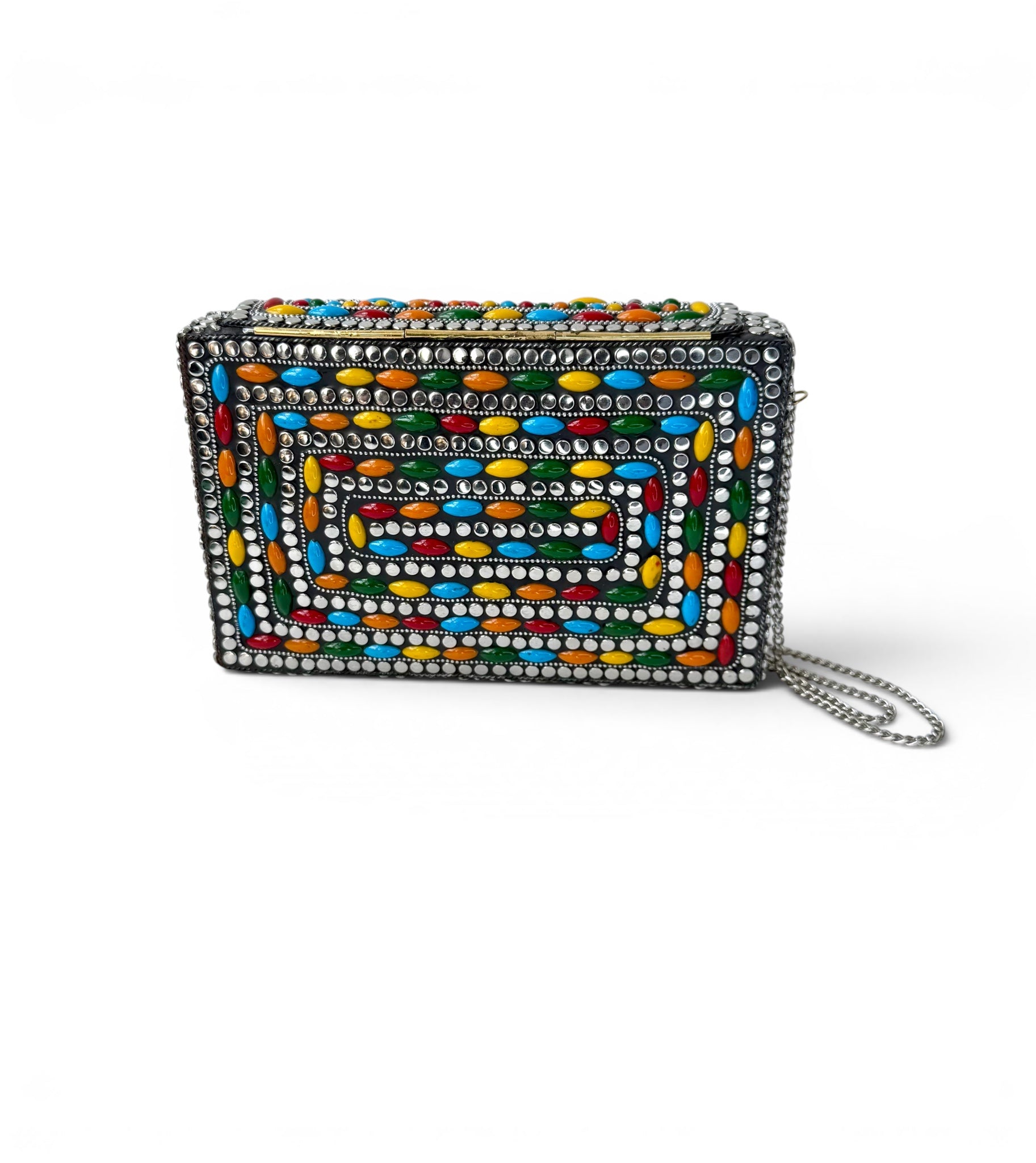 Multicolor Beaded Clutch with Silver Chain