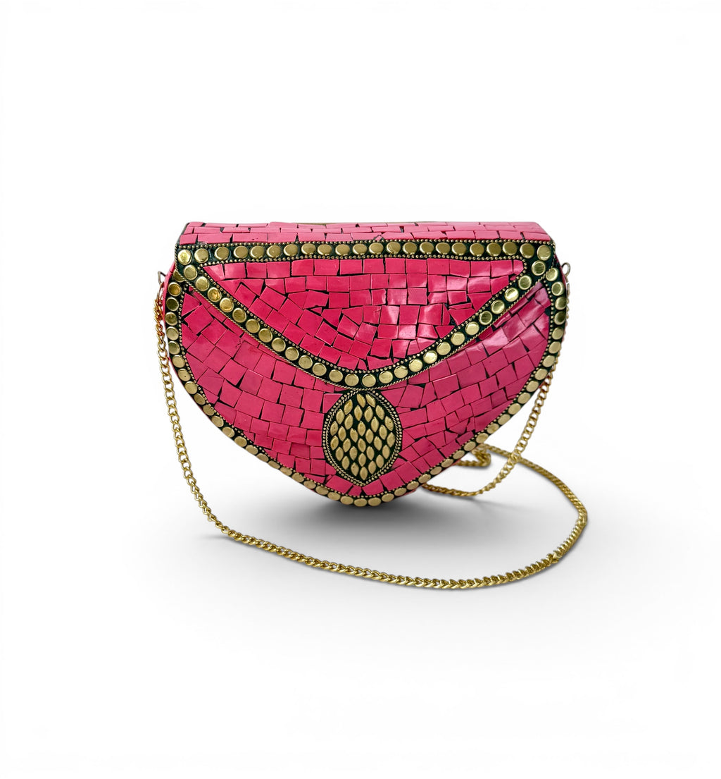 Pink Mosaic Clutch with Gold Chain