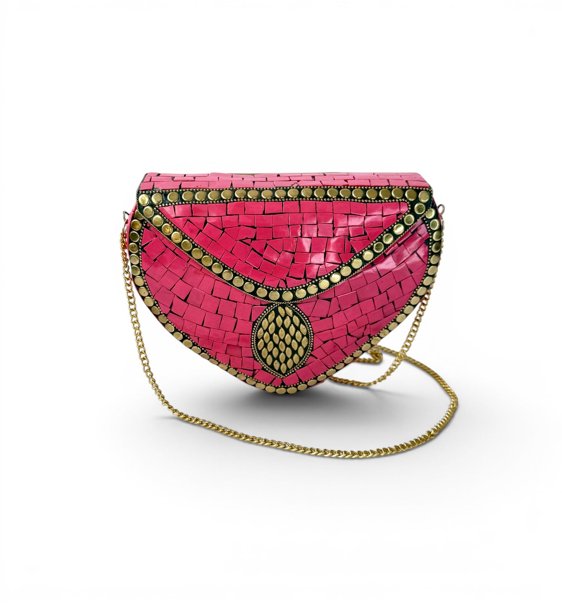 Pink Mosaic Clutch with Gold Chain