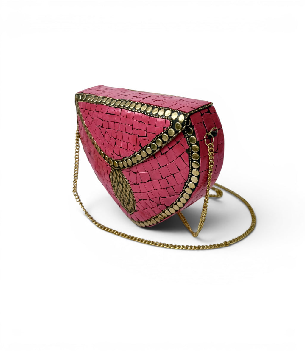 Pink Mosaic Clutch with Gold Chain