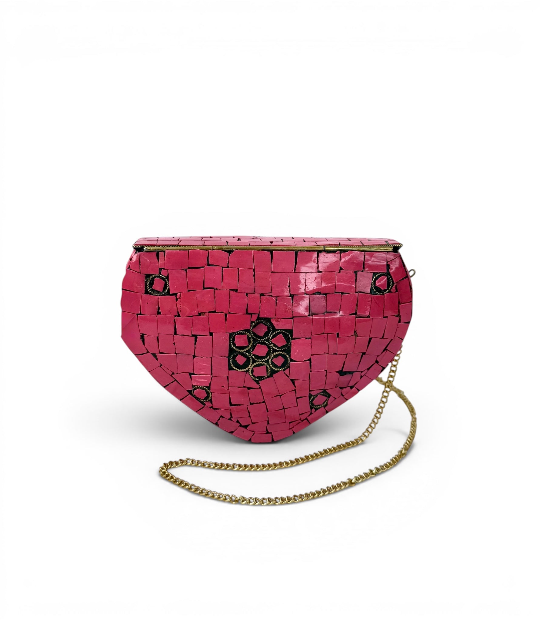 Pink Mosaic Clutch with Gold Chain