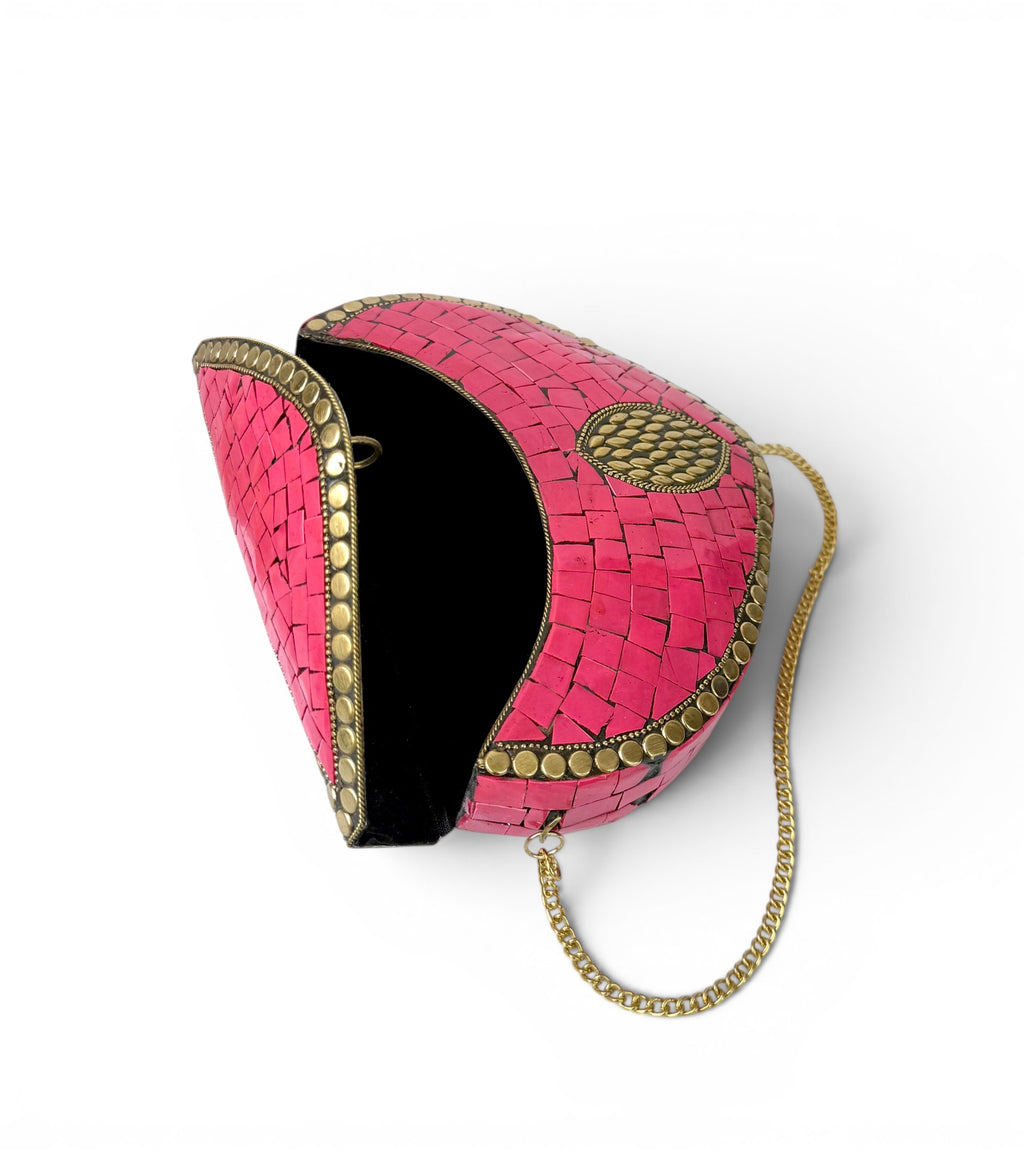 Pink Mosaic Clutch with Gold Chain