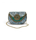 Mother-of-Pearl Clutch with Turquoise Details and Gold Chain