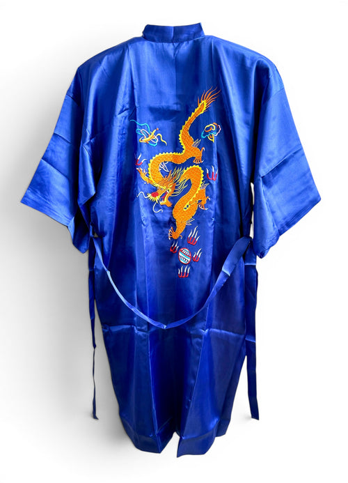 Retro Blue Oriental Kimono with Embroidered Dragon