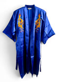 Retro Blue Oriental Kimono with Embroidered Dragon