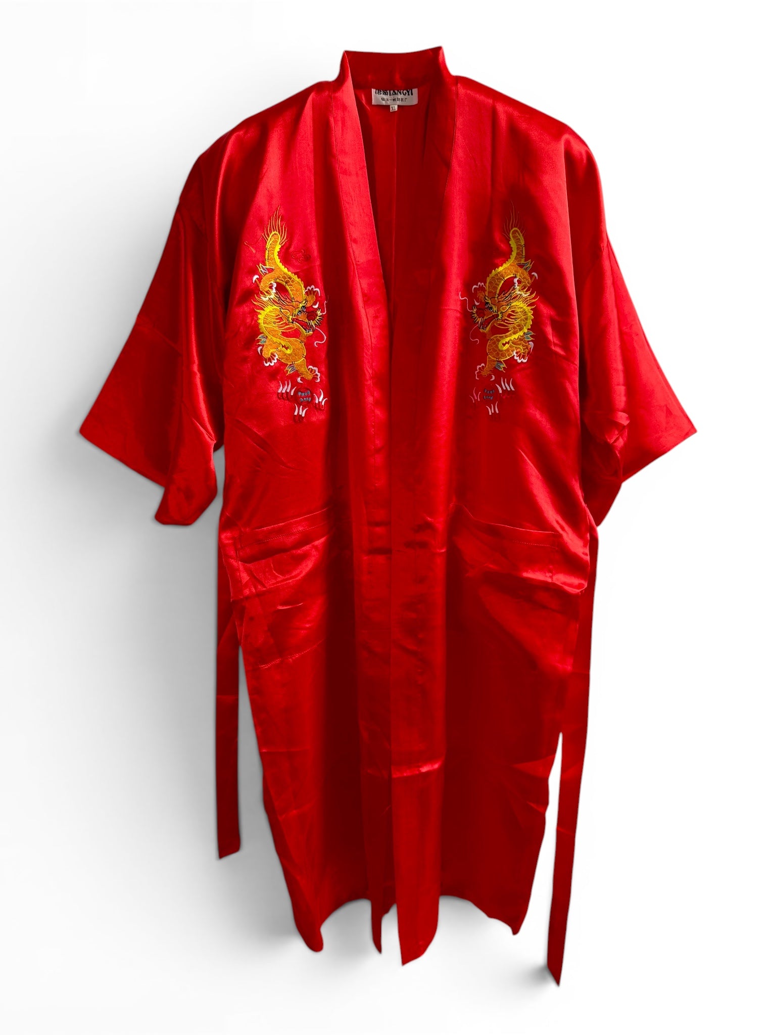Retro Red Oriental Kimono with Embroidered Dragon