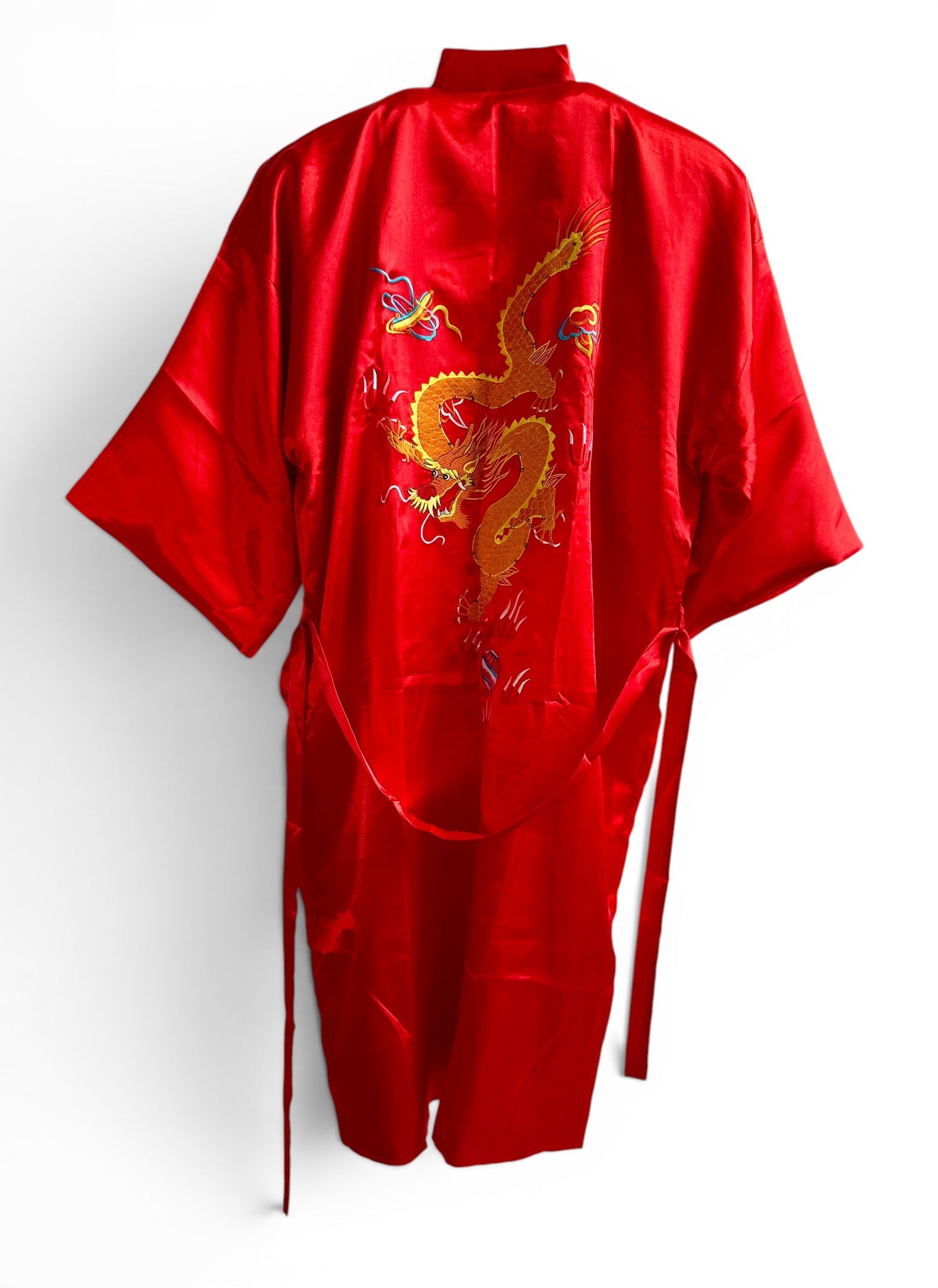 Retro Red Oriental Kimono with Embroidered Dragon