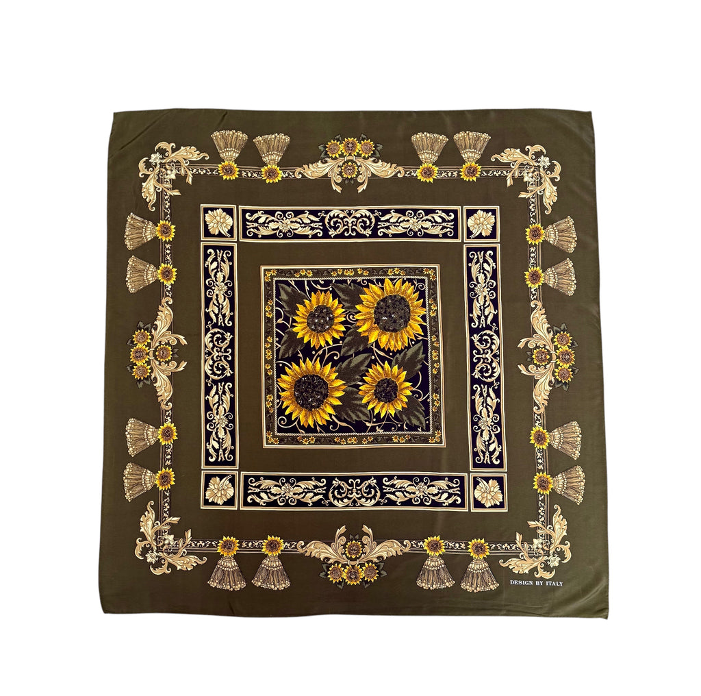 Vintage Italian 100% Silk Scarf with Sunflower
