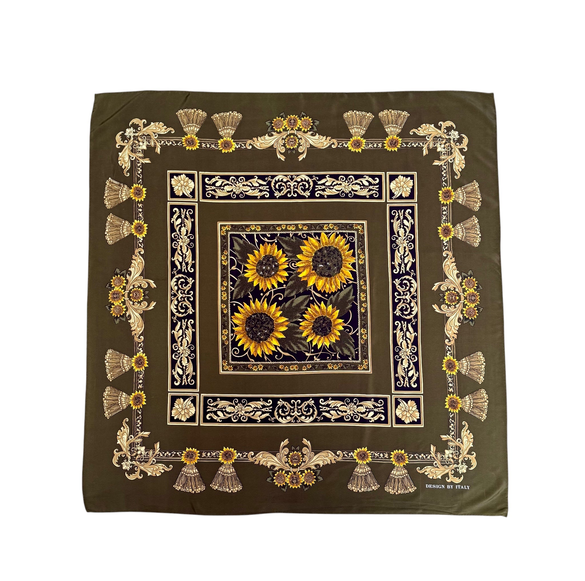 Vintage Italian 100% Silk Scarf with Sunflower