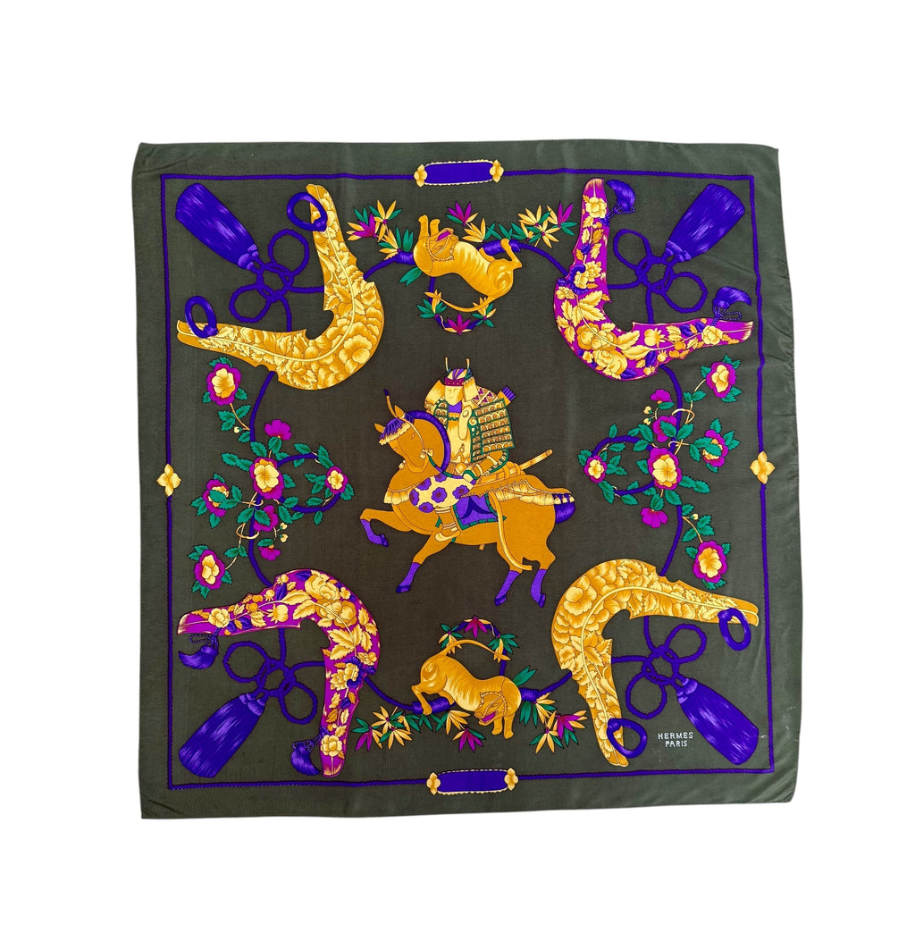 Vintage Hermès Paris SILK Scarf with SAMURAI Oriental Motif
