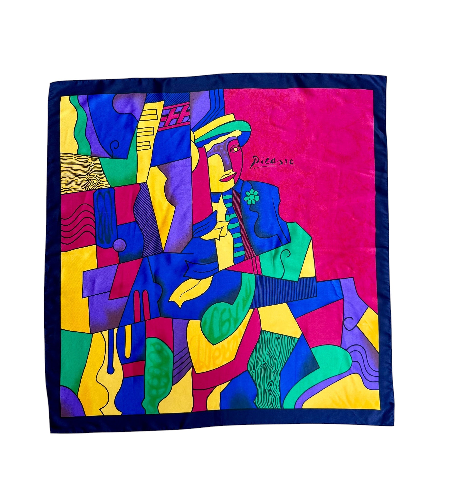 Vintage Picasso Style Multicolor Cubist Art Scarf