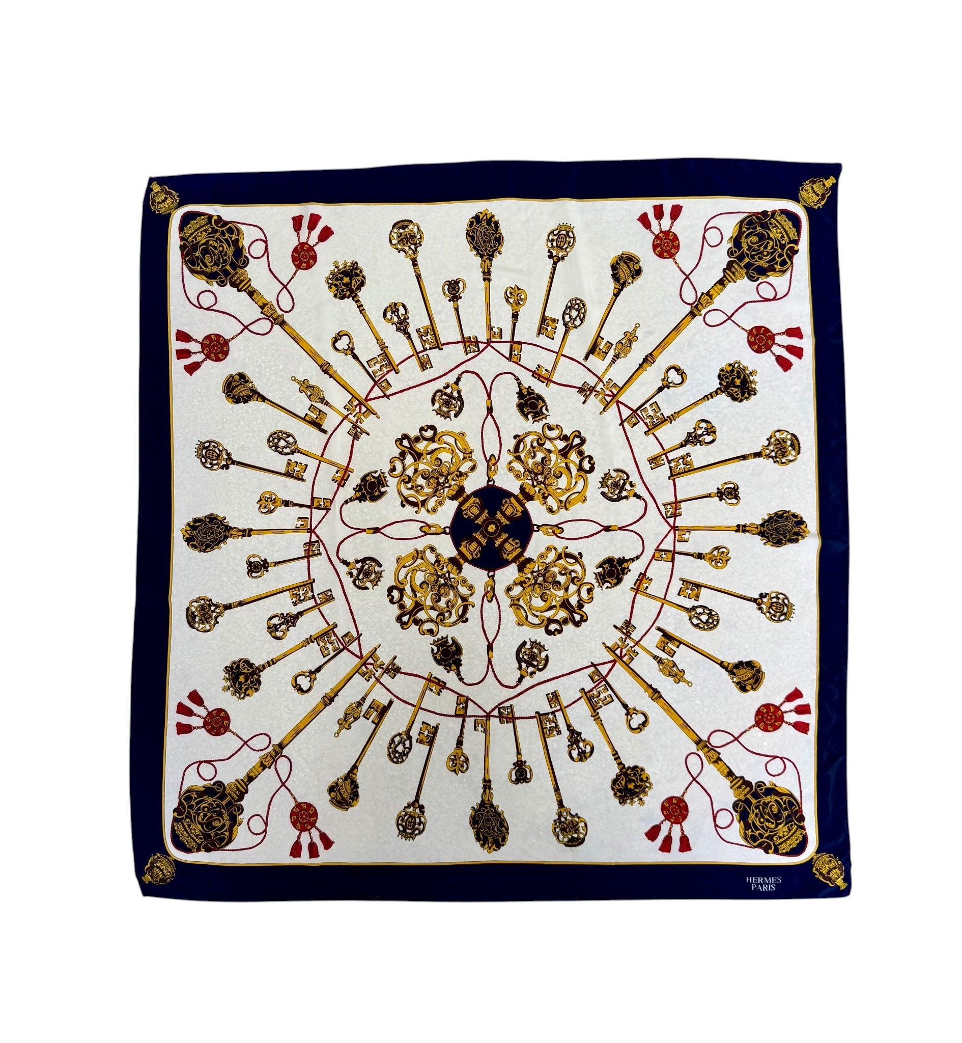Vintage Hermès Paris 100% Silk Scarf with Ornamental Keys Motif