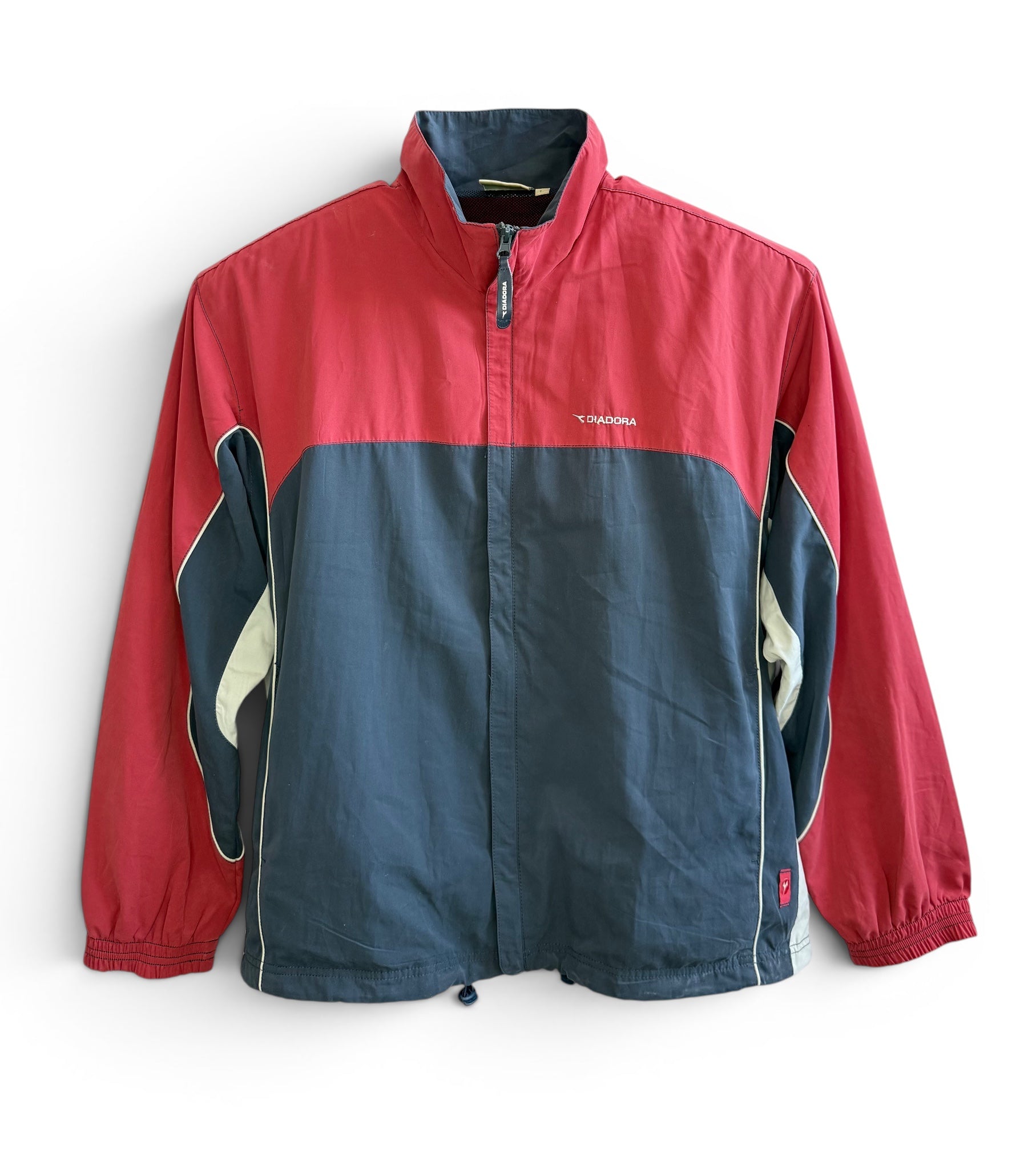 Vintage Diadora Windbreaker Jacket — Red / Grey / White | Colorblock