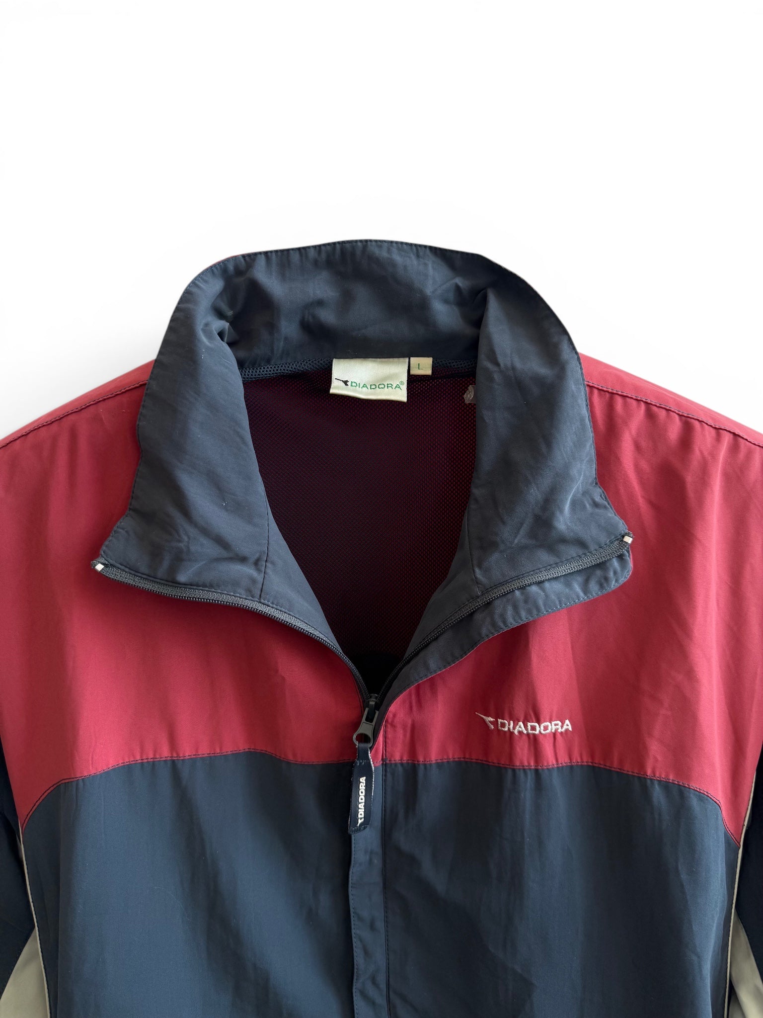 Vintage Diadora Windbreaker Jacket — Red / Grey / White | Colorblock