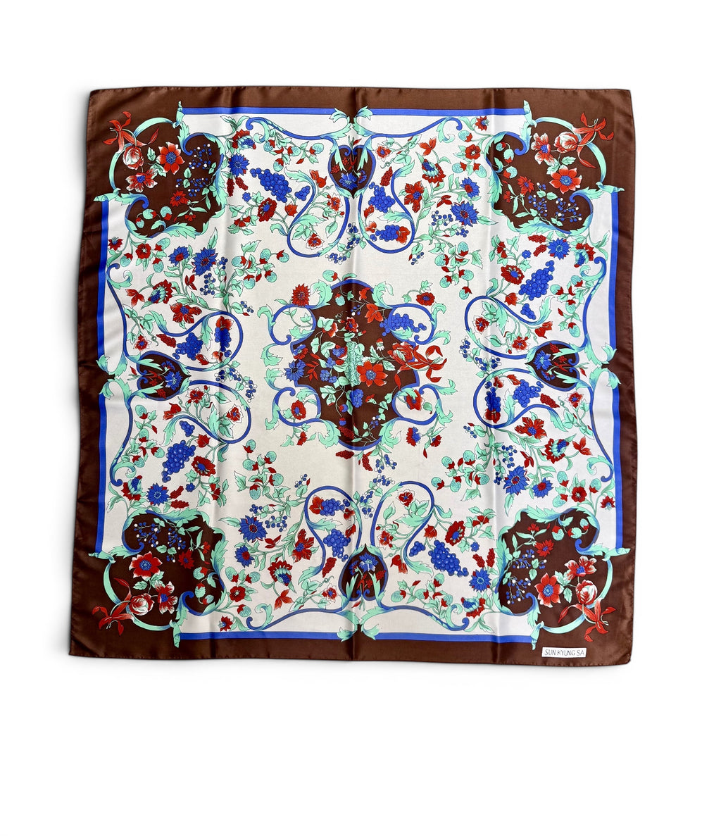 Vintage European Ornamental Floral Print Scarf
