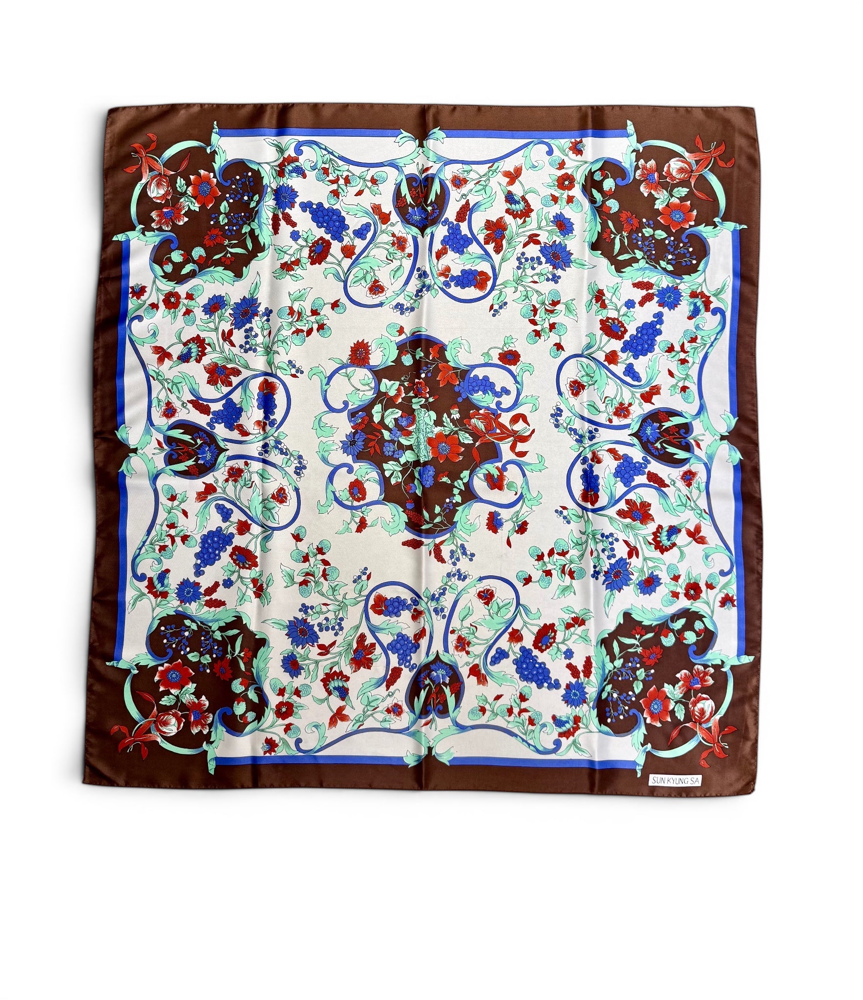 Vintage European Ornamental Floral Print Scarf
