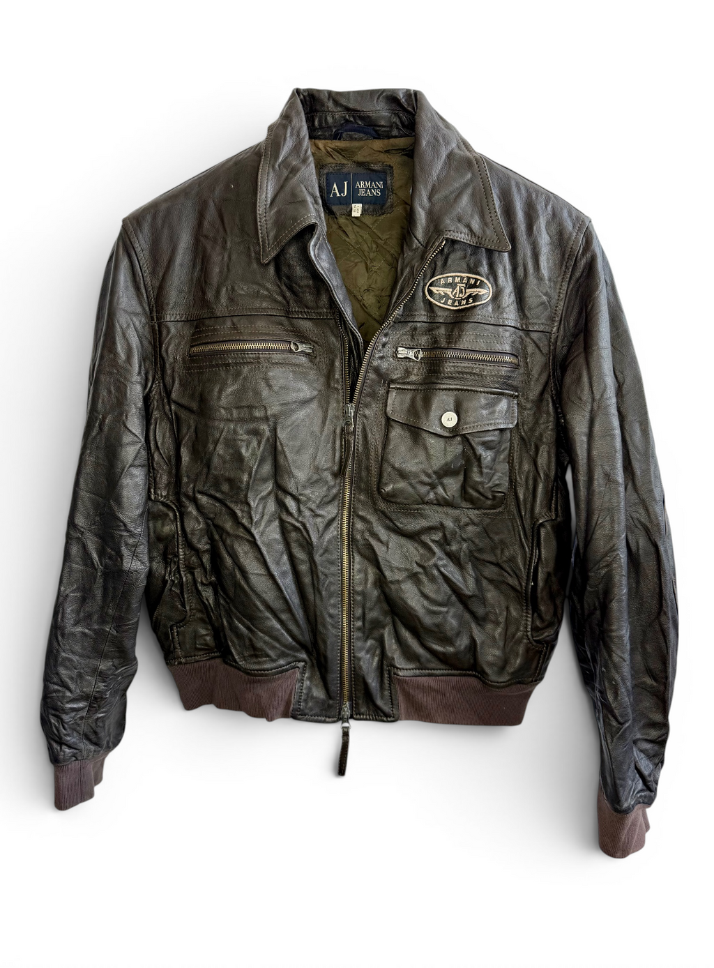 Vintage Armani Jeans Black Leather Jacket