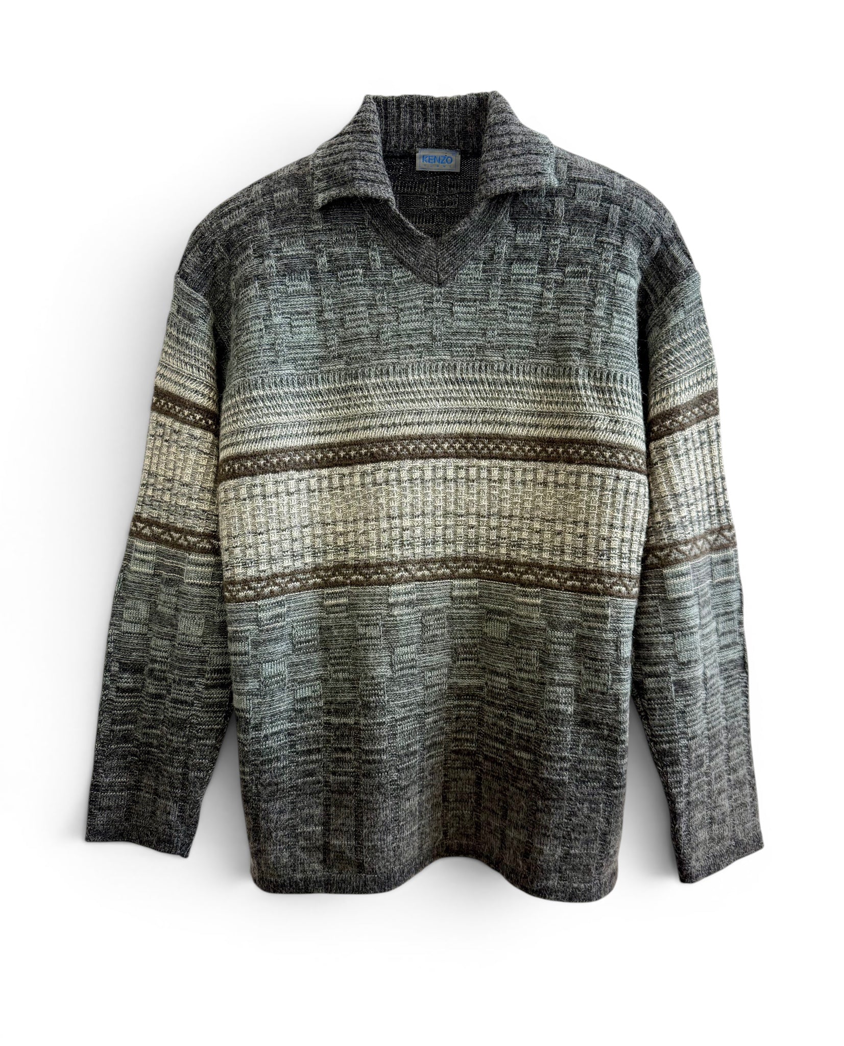 Vintage Kenzo Grey Pattern Knit Sweater