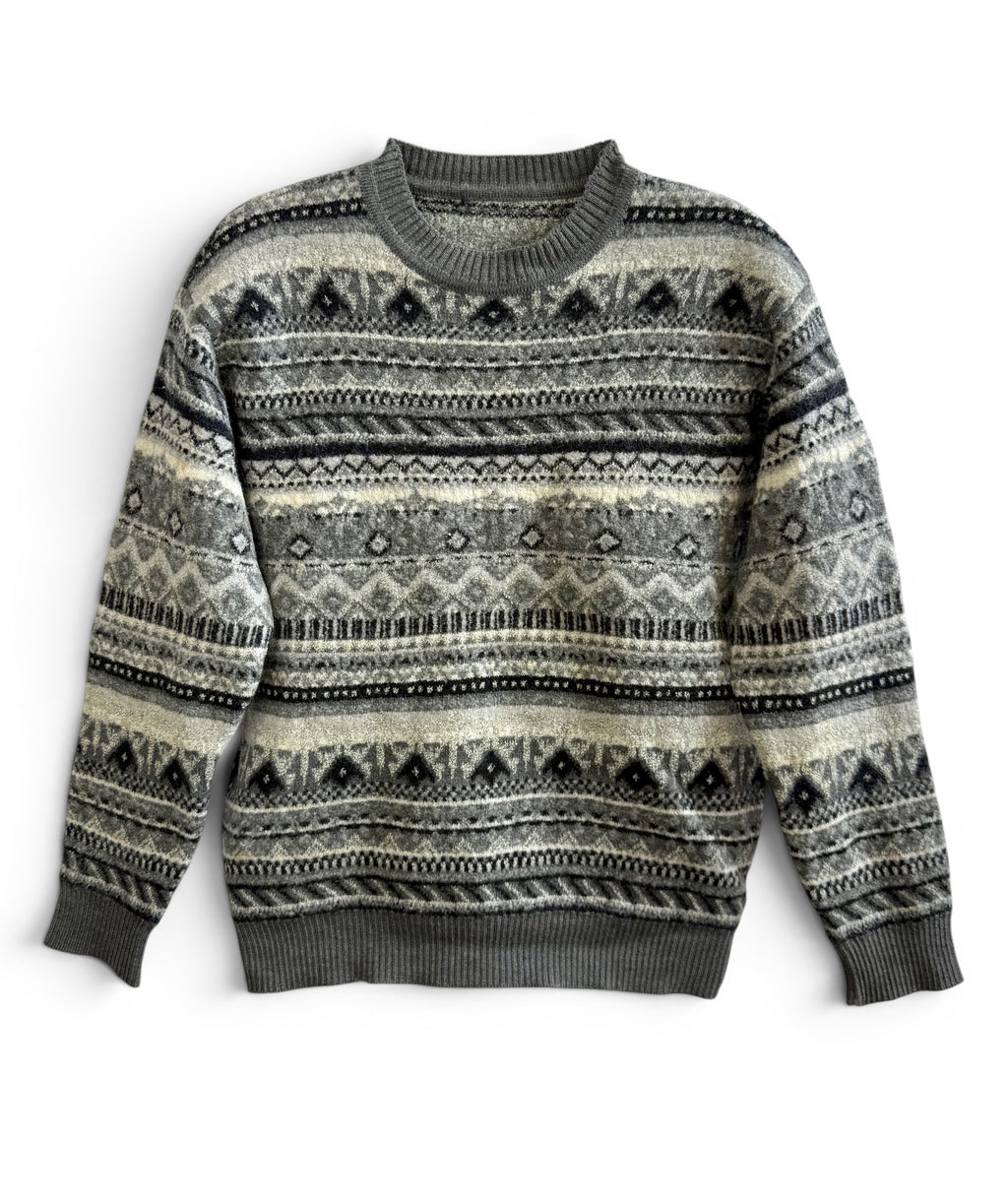Vintage Grey Fair Isle Wool Blend Sweater