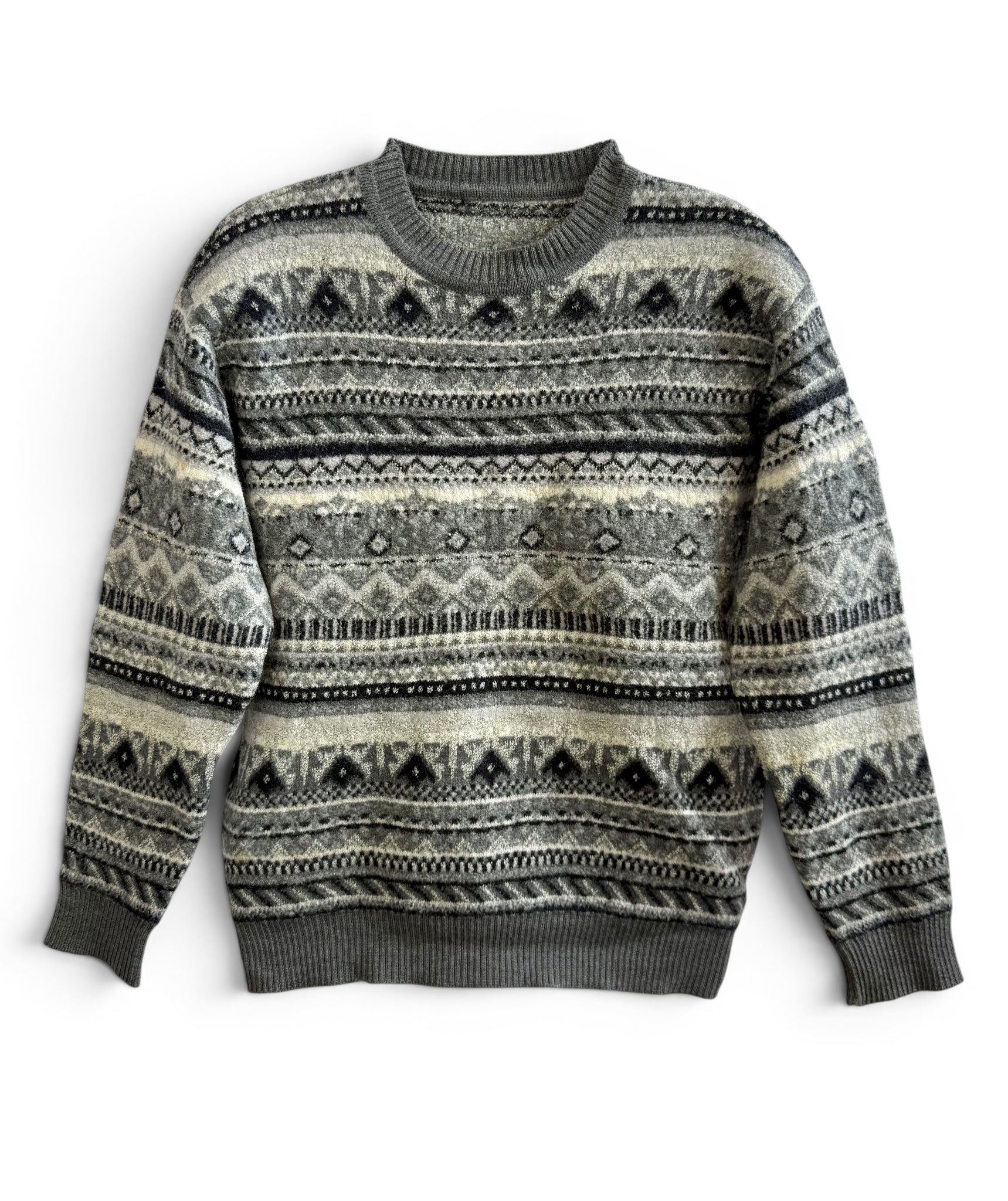 Vintage Grey Fair Isle Wool Blend Sweater