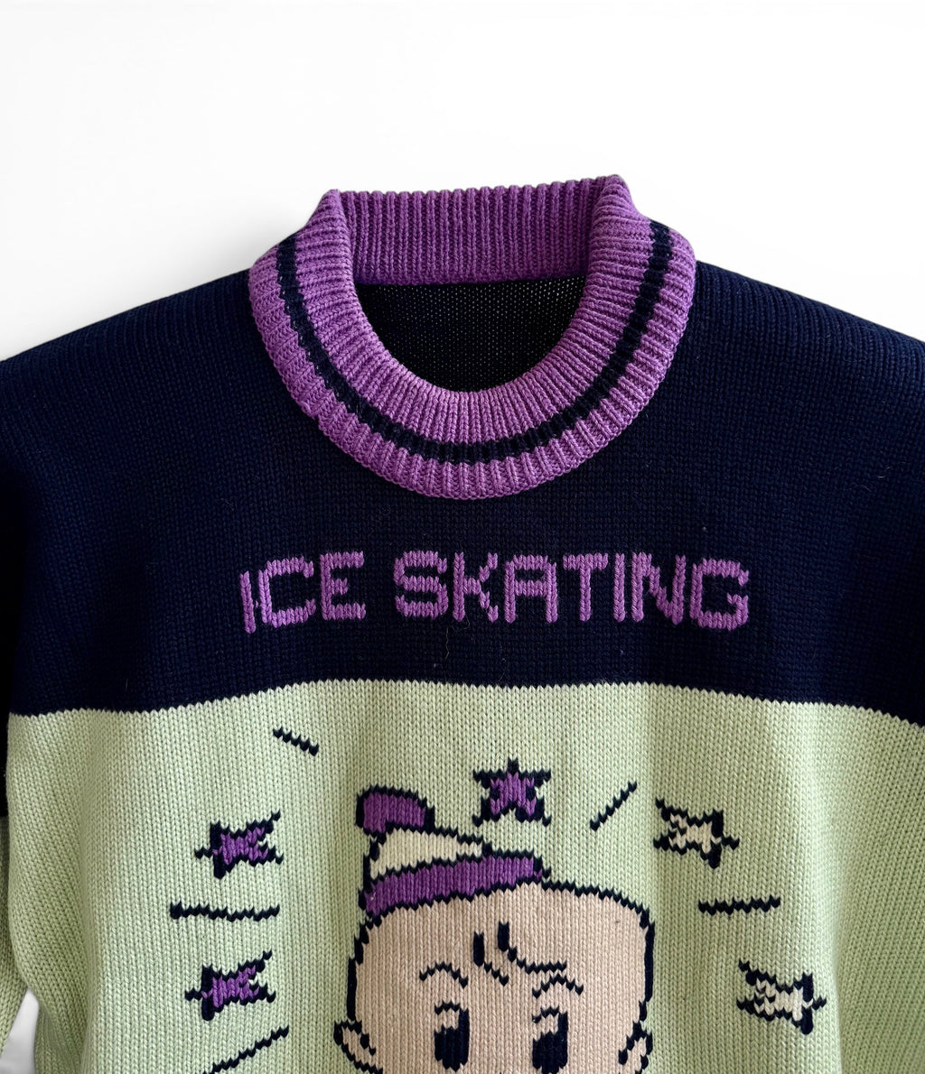Vintage Ice Skating Graphic Knit Sweater